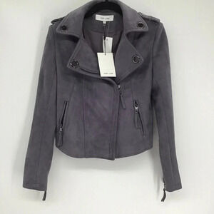 John + Jenn Women’s Moto Jacket Faux Suede Gunmetal Gromet Detail Casual Size XS